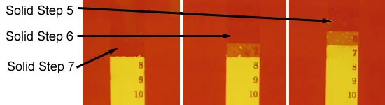 Stouffer 21 Step for establishing a MINIMUM exposure with a Solid Step 7 on direct stencils exposed on the mesh