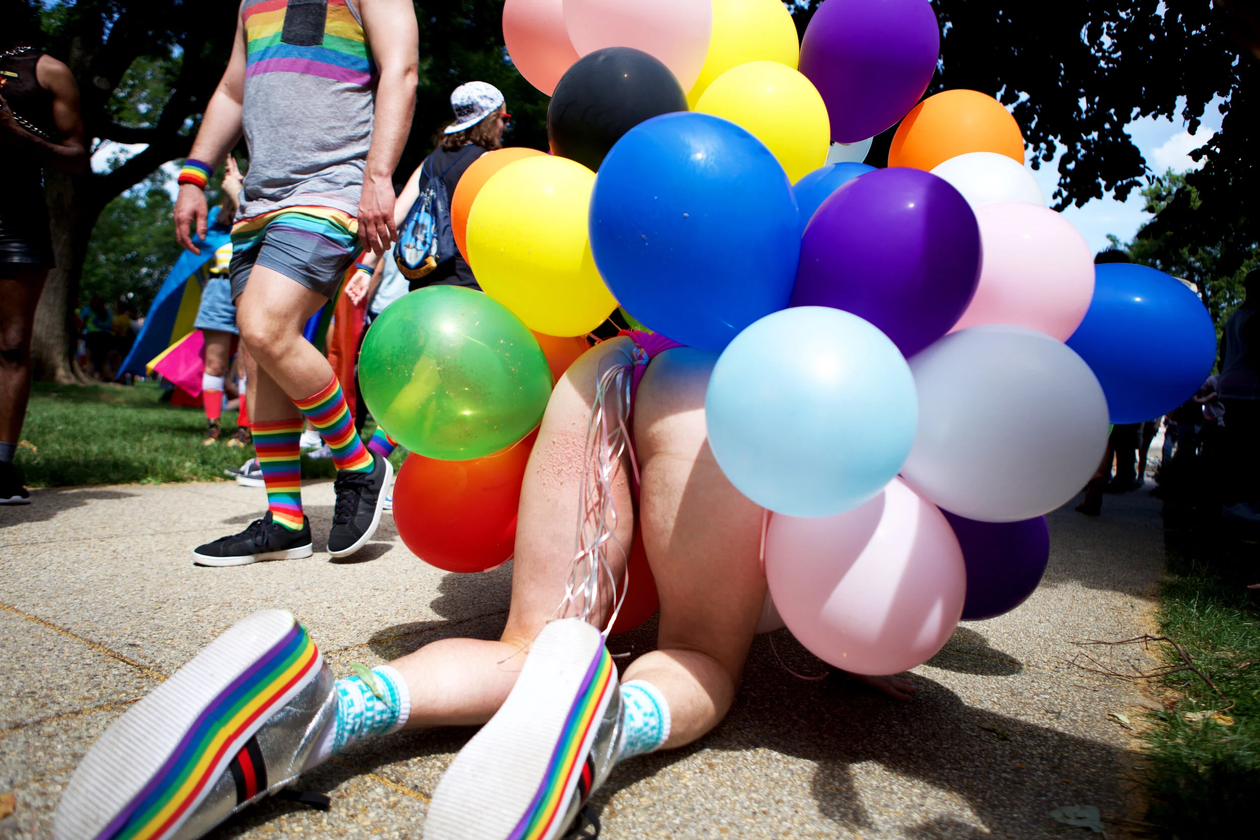 Daisy Confused poses for television cameras after an interview on June 10 at D.C. Pride. 