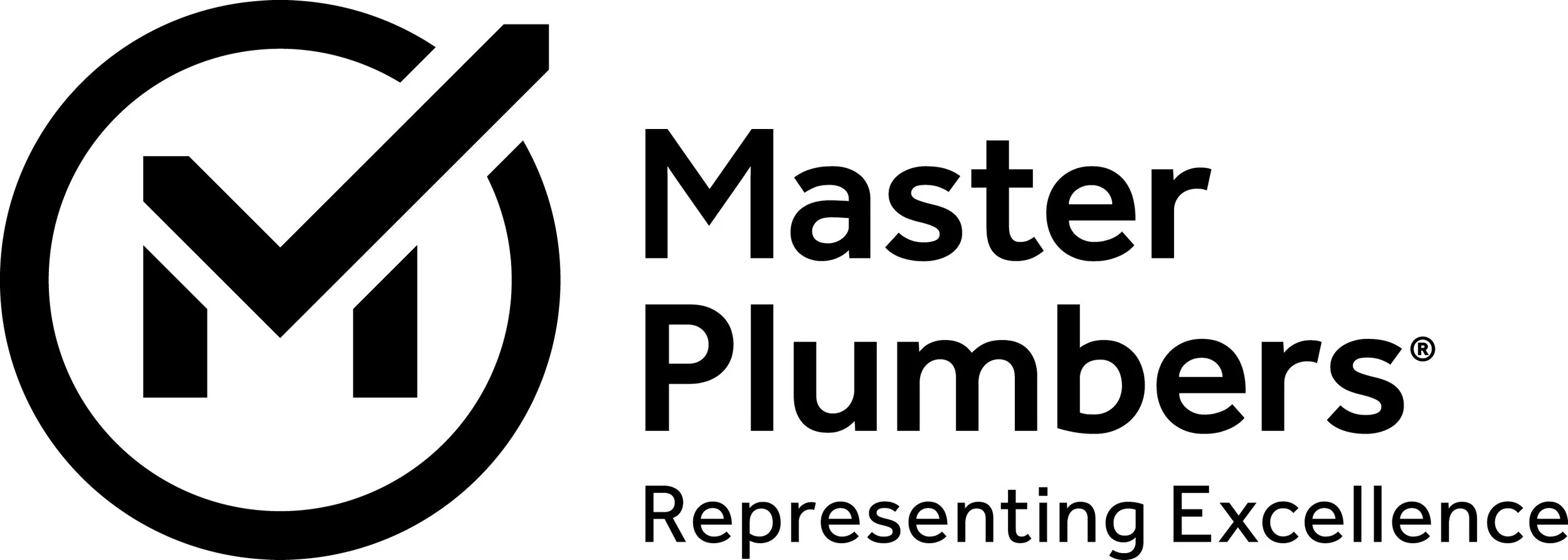Master Plumbers logo featuring a check mark inside a circle with the text 'Master Plumbers' and the tagline 'Representing Excellence'.