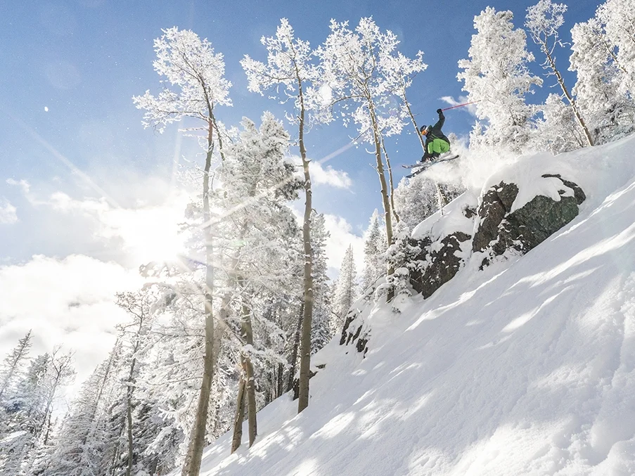 Powder combines with sunshine in the Taos' Sange de Cristo range