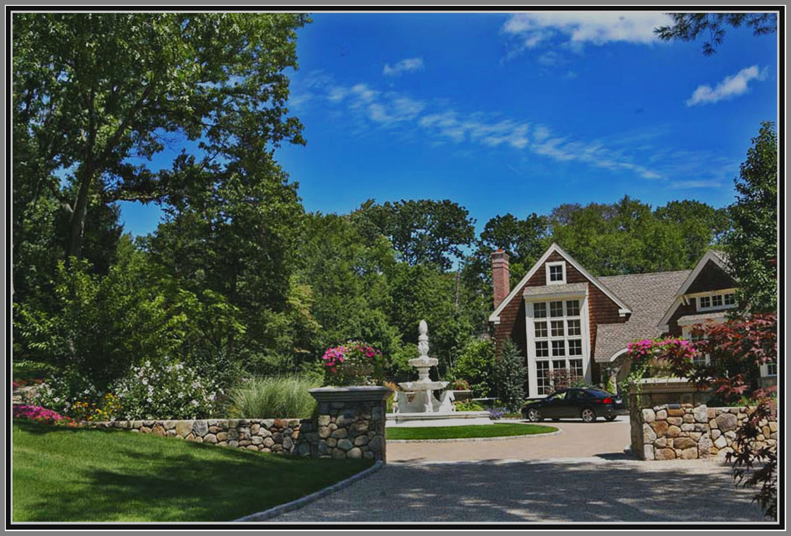 Classic courtyard with circular island fountain