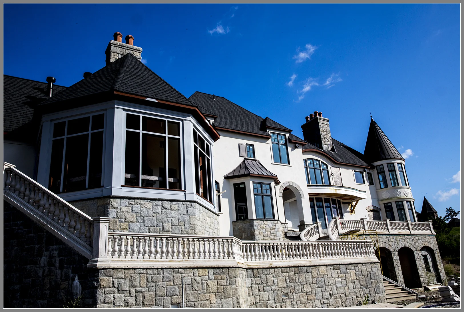 Stone veneer building facade