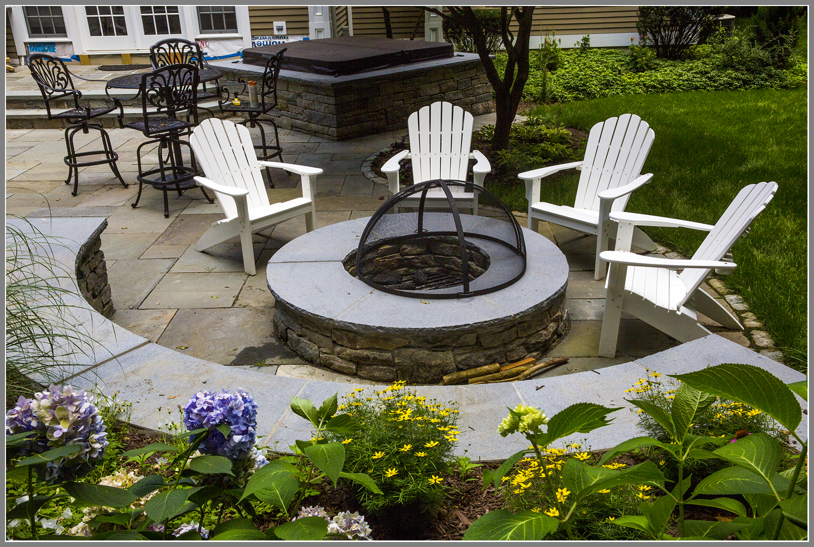 Stone Fire Pit with sitting wall