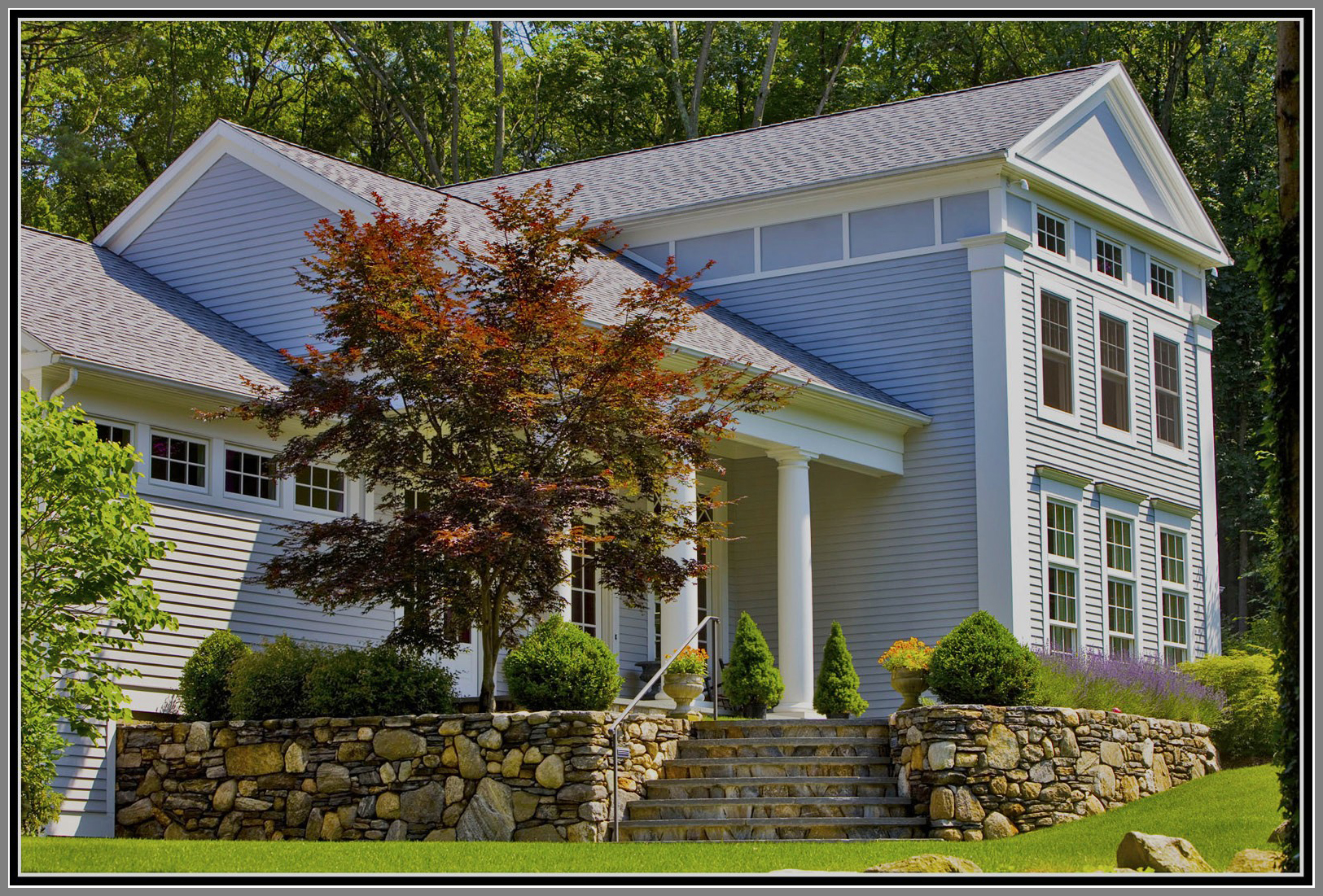 Field stone wall and steps- front yard landscape