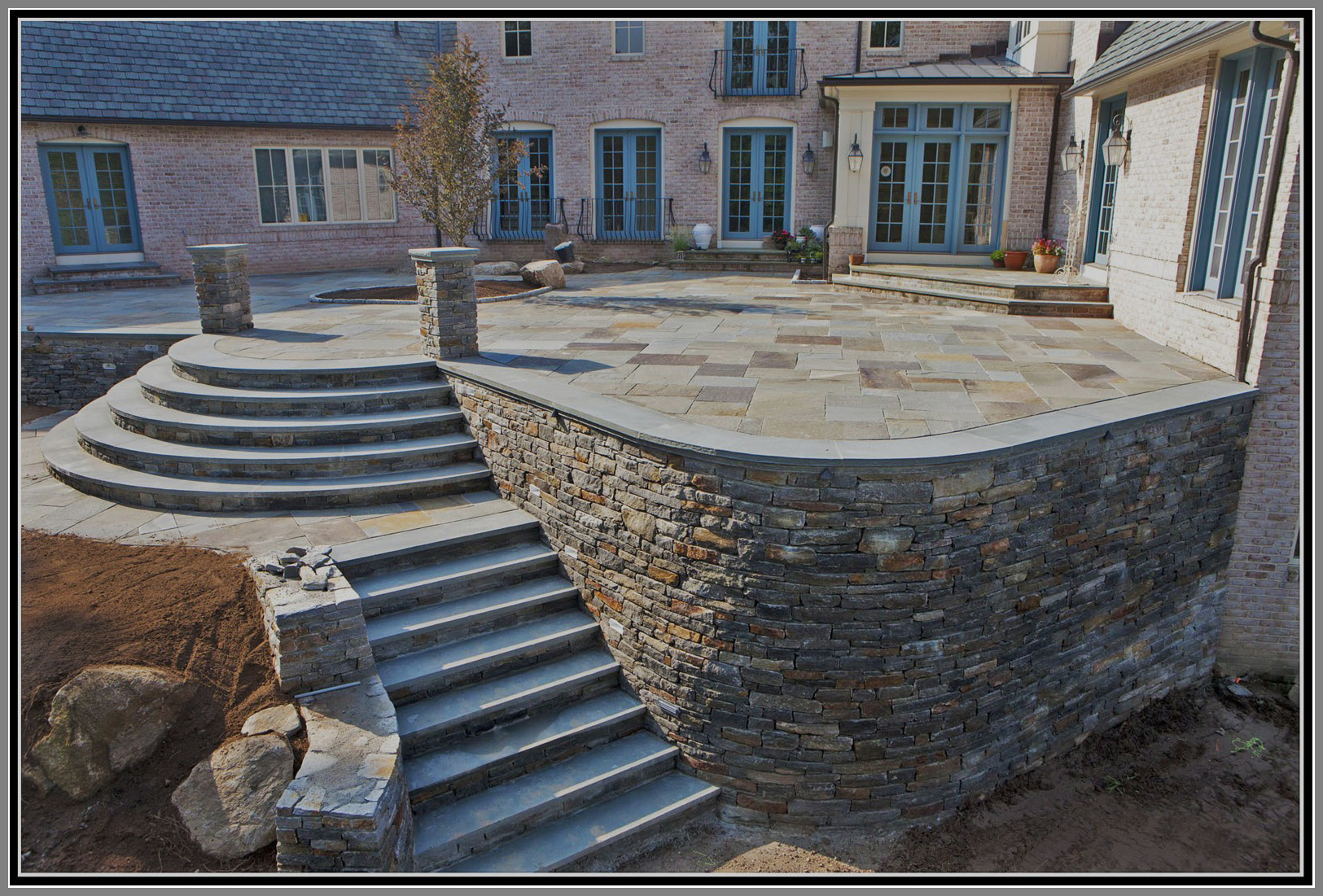 Blue stone patio and granite wall/steps