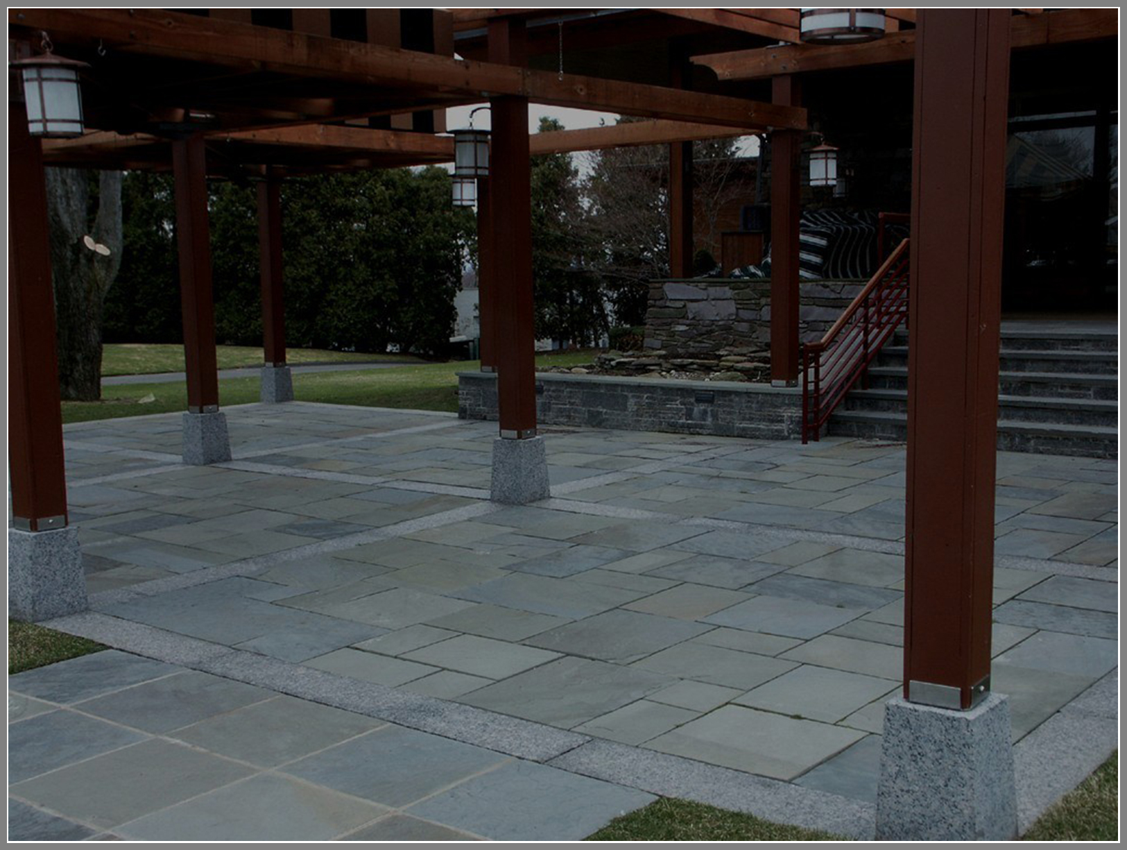Blue stone patio with pergola