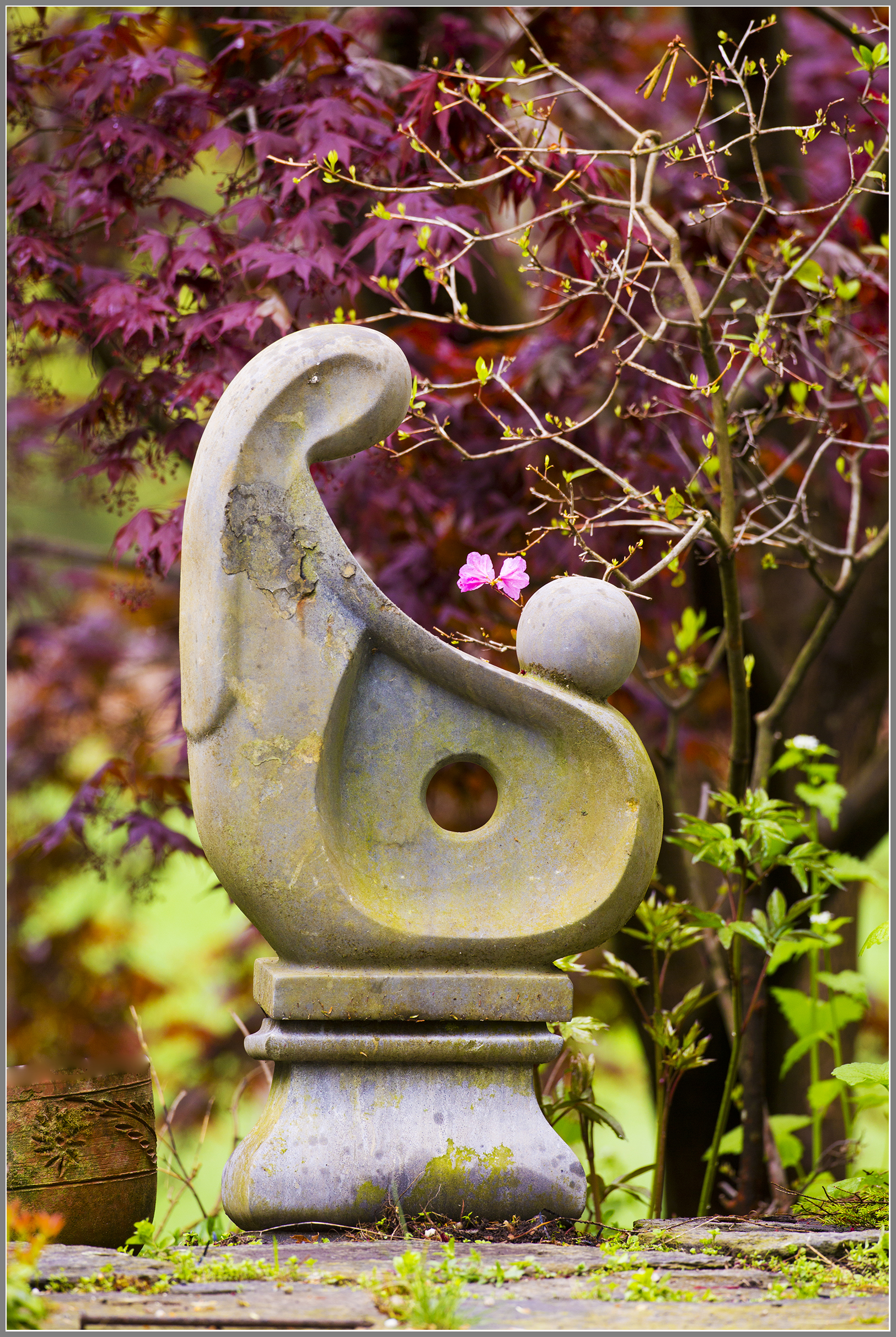 Stone sculpture in a garden