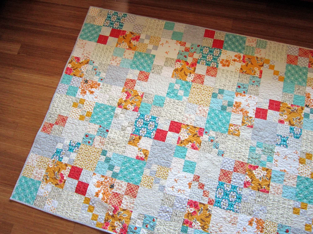 Vintage Tangerine Penny Patch quilt. Stitched in Color.jpg