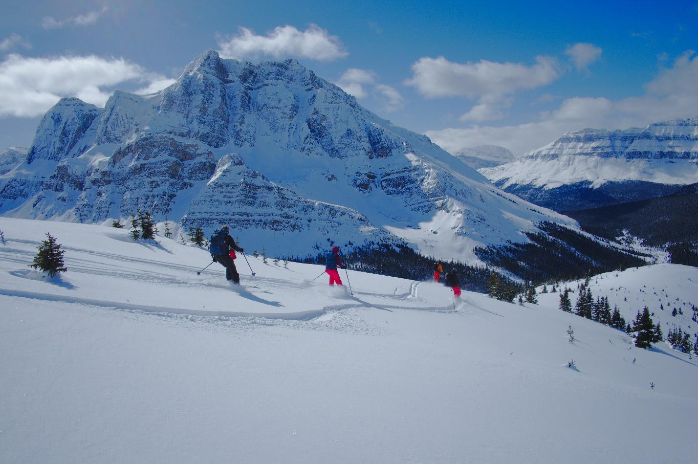 The party skiing down the ridge opposite the one we came up. Noseeum Peak in the background. Photo by Craig.