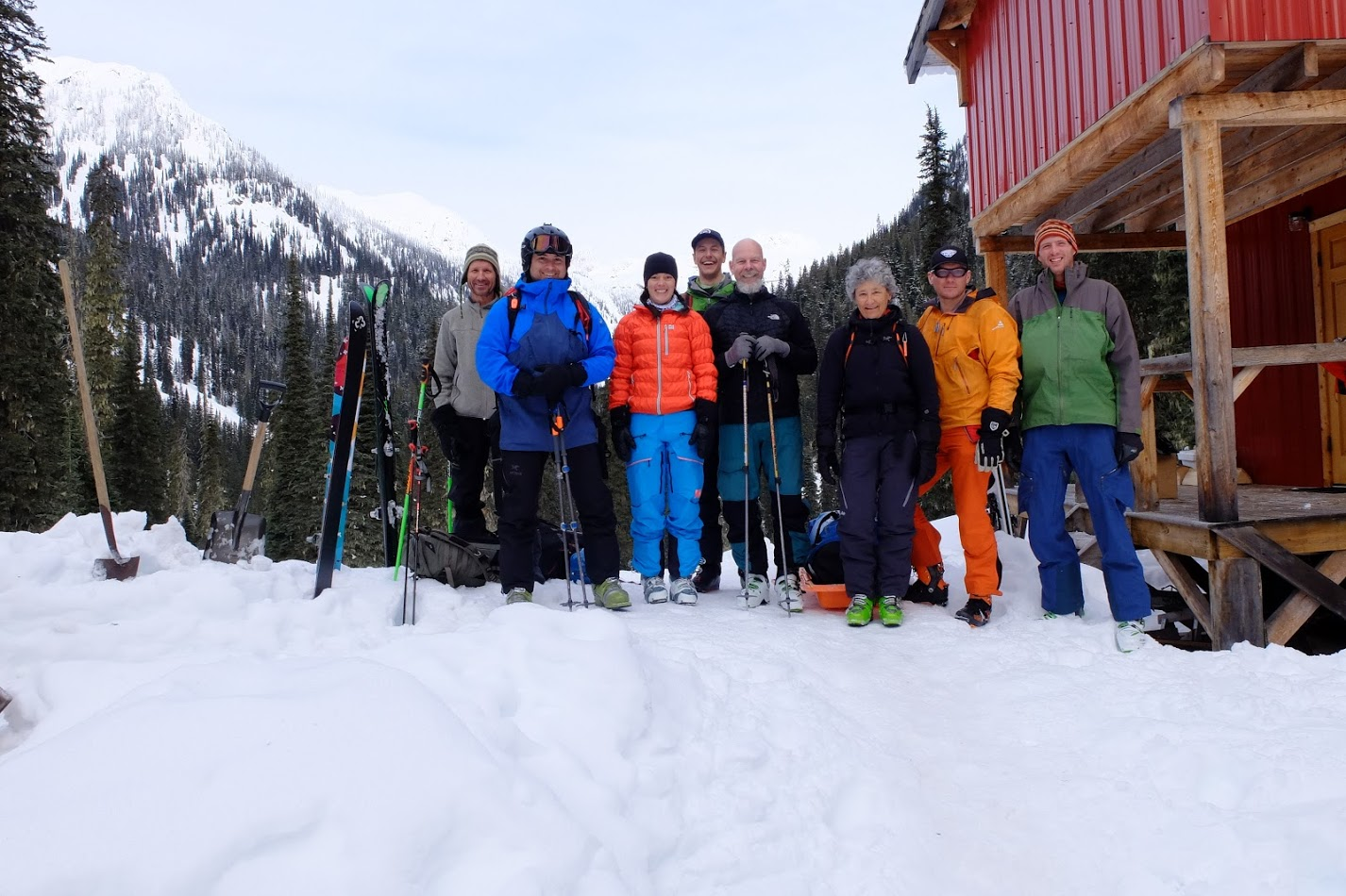 The group outside the hut