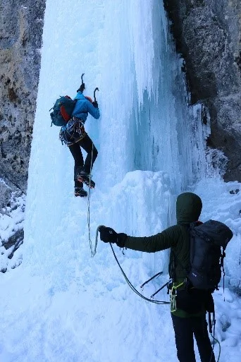 Sean leading the first pitch of Professor while Jeff belays Photo by Jocelyn Popowich