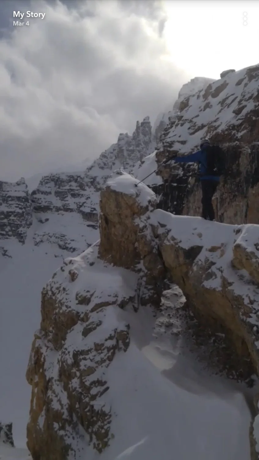 Finding the South Couloir from the top. From this outcropping you could see all the way to the bottom. Hopefully this outcropping can serve as a landmark for other groups. 