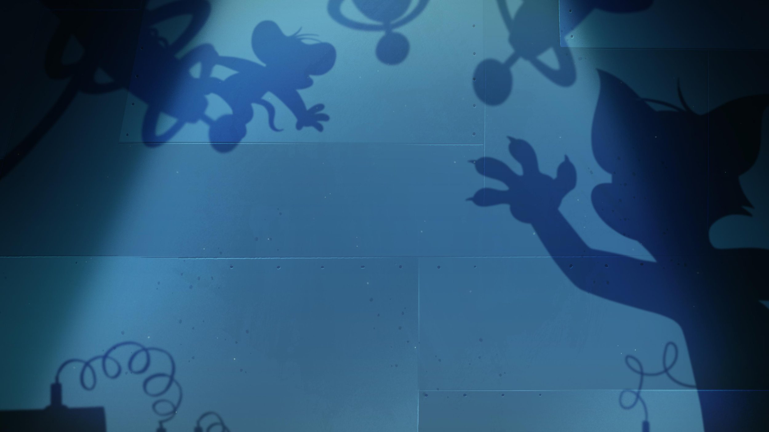 Background plate of Tom & Jerry's shadows against the lab wall