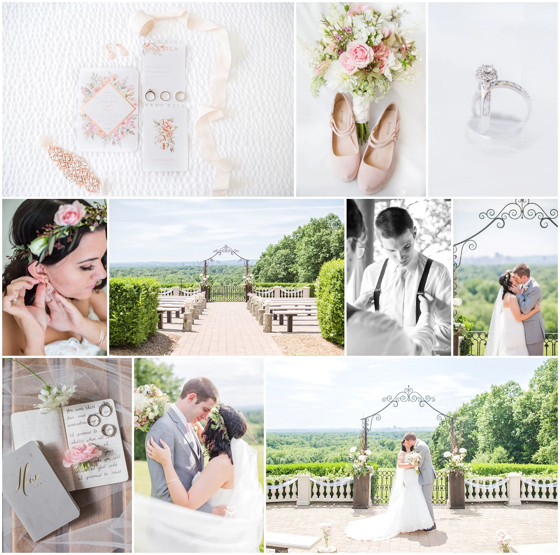 I cannot WAIT to get Chelsea + Ryan's wedding day on the blog!! Seriously, how stunning is this view, and their details, and how cute are they!? Their wedding could not have been more perfect! Wait until you see the rest of the images we got!