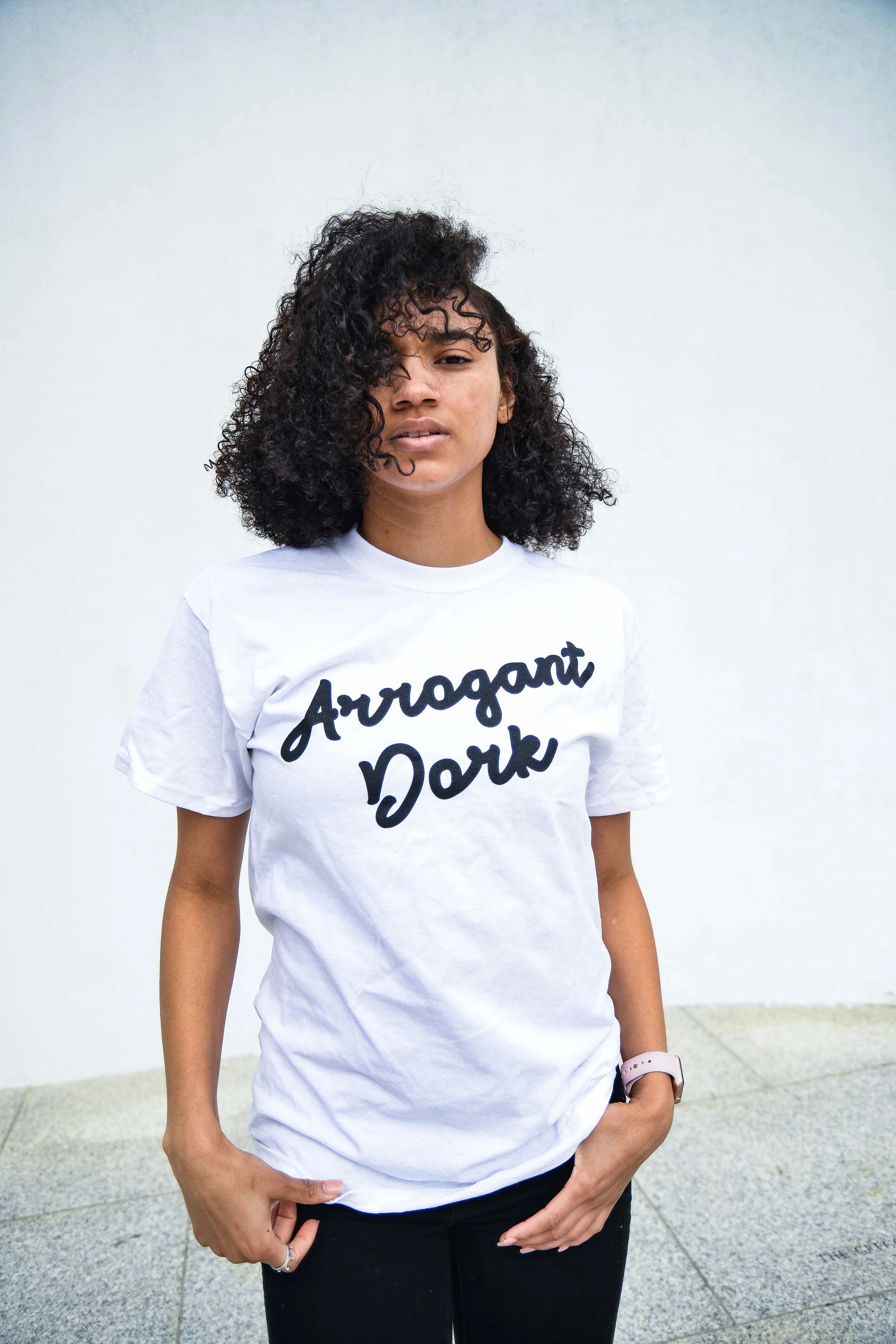 WHITE ARROGANT DORK “BRIGHT &amp; HAPPY FONT” T-SHIRT