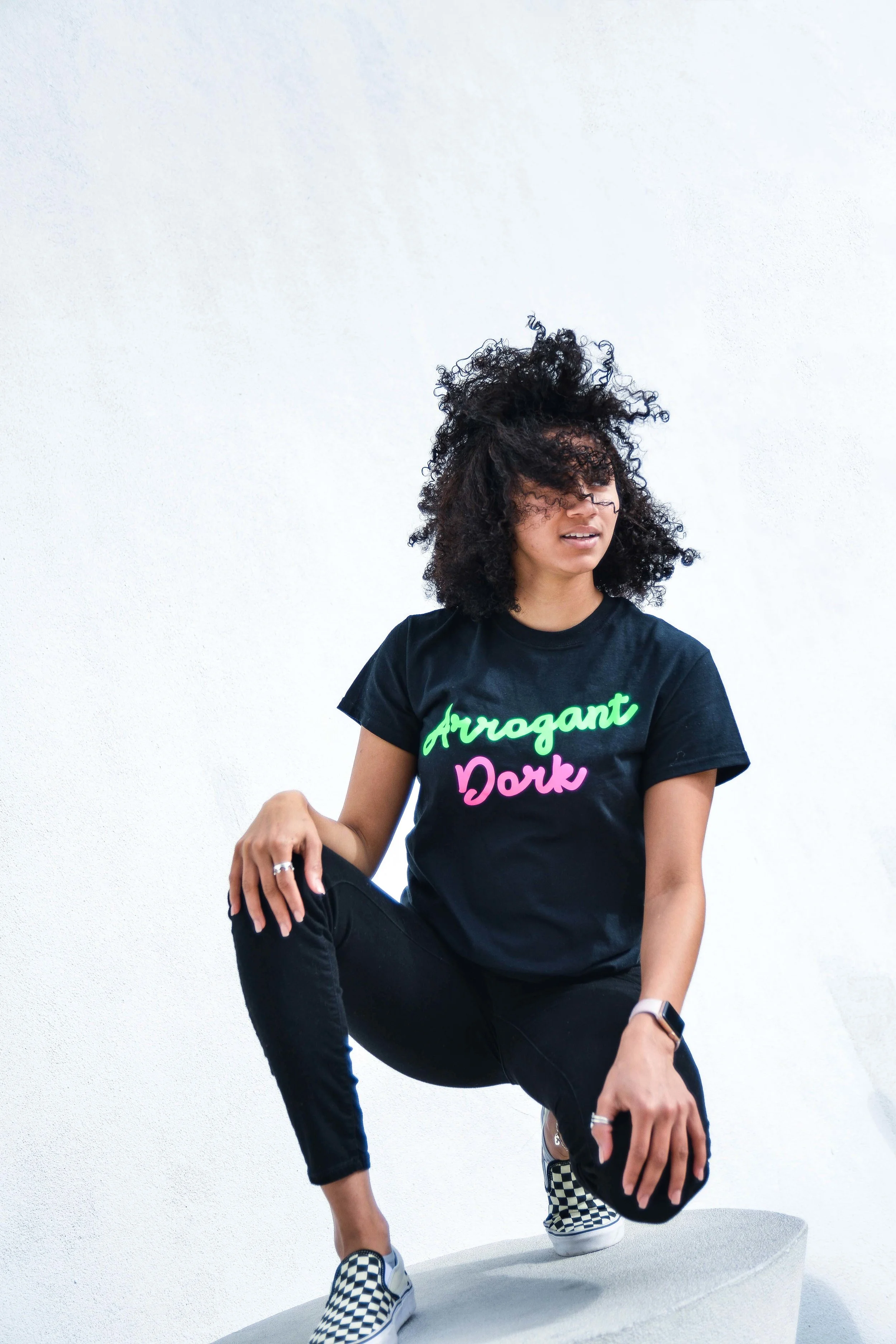BLACK ARROGANT DORK “BRIGHT &amp; HAPPY FONT” T-SHIRT