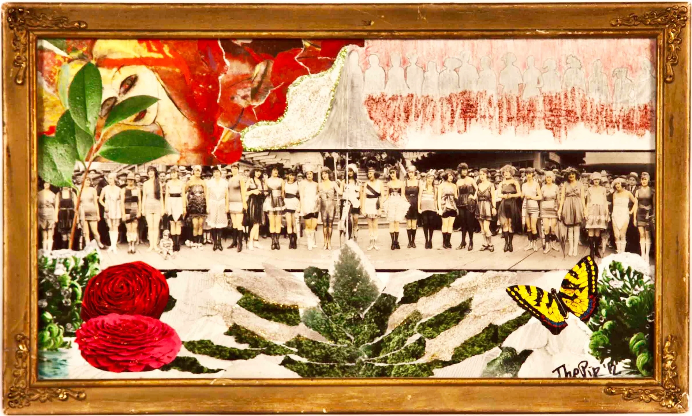 Beauty Pageant Mixed-Media Collage in vintage frame under glass, 17X10.25inches - $350 CONTACT