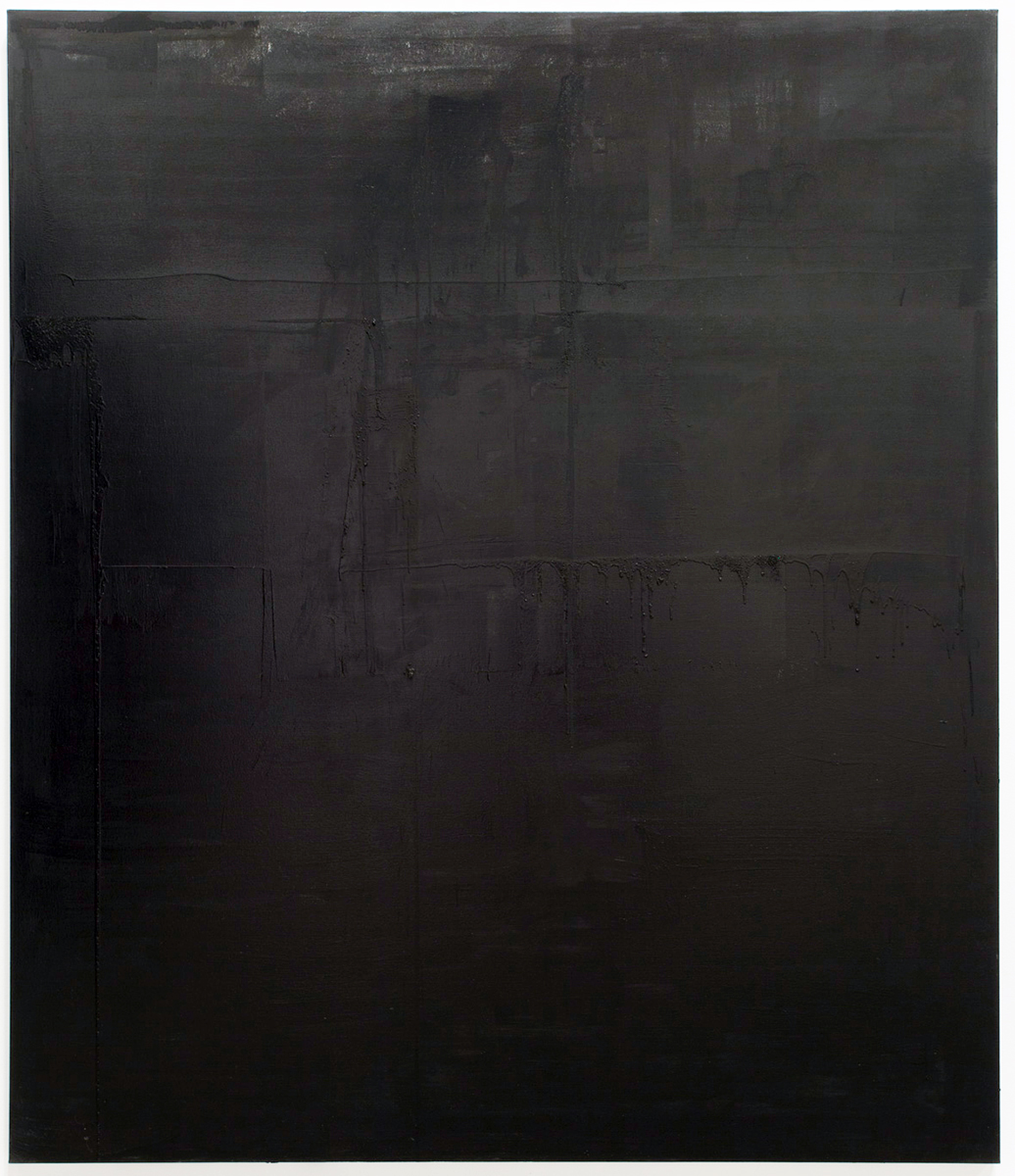  Untitled black monochrome painting (2.10.PBk9.CI77267/PBk11.Fe3O4) from the Frequency10. series. Oil, grit, graphite on canvas, 213.36cm x 182.88cm (84 inches x 72 inches), 2016-2017.    