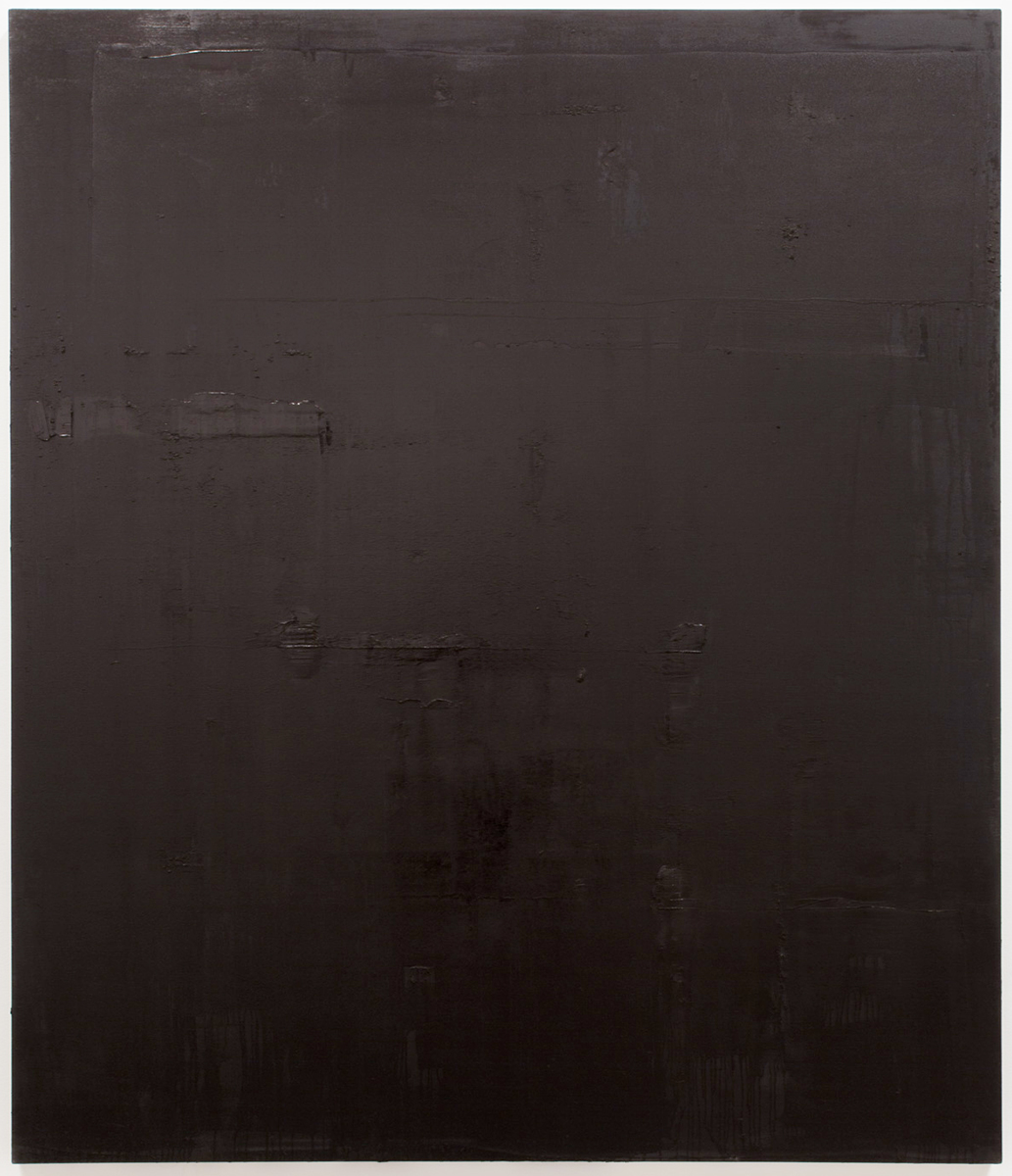  Untitled black monochrome painting (4.10.PBk9.CI77267/PBk11.Fe3O4) from the Frequency10. series. Oil, grit, graphite on canvas, 213.36cm x 182.88cm (84 inches x 72 inches), 2016-2017.    