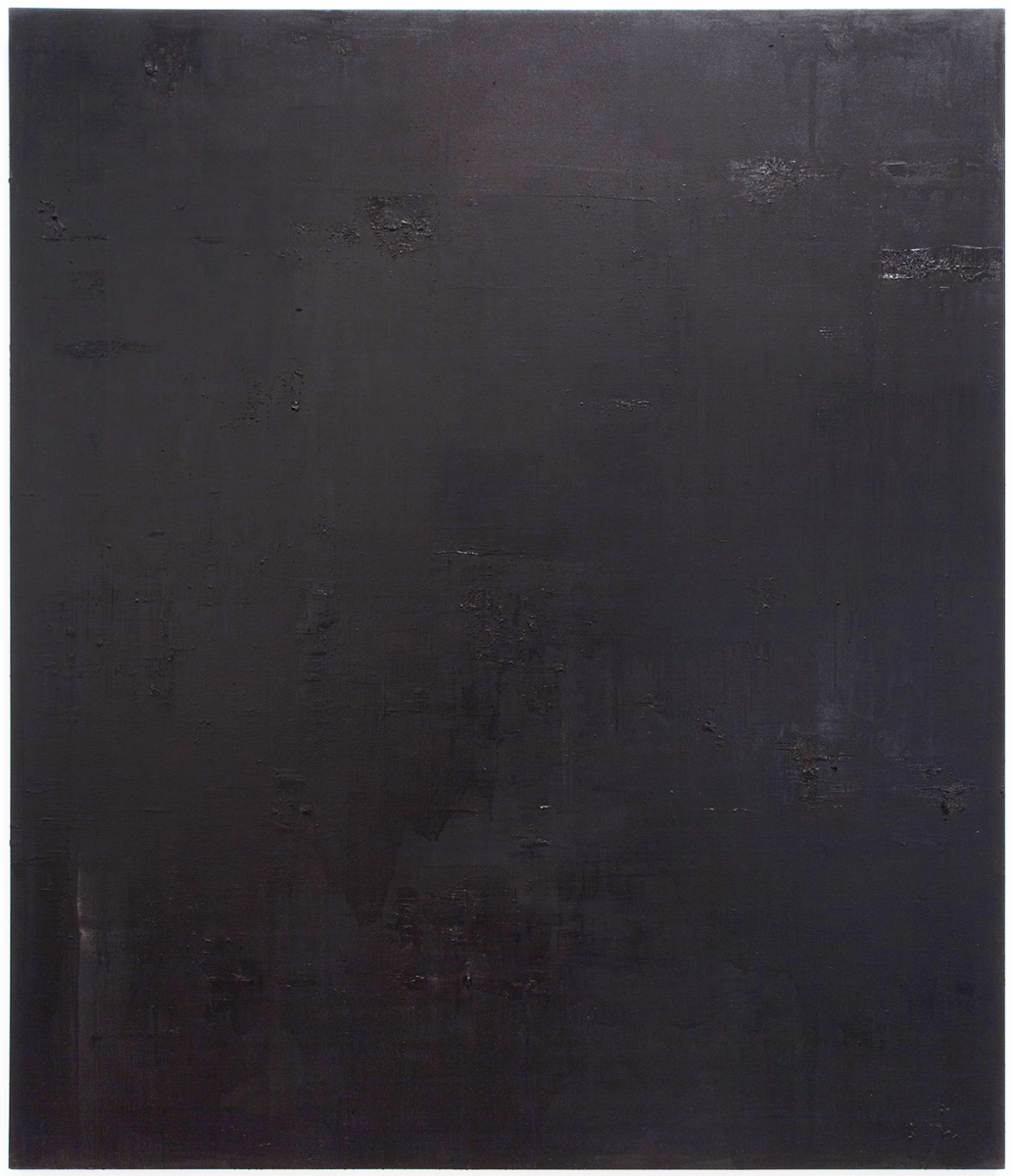  Untitled black monochrome painting (5.10.PBk9.CI77267/PBk11.Fe3O4) from the Frequency10. series. Oil, grit, graphite on canvas, 213.36cm x 182.88cm (84 inches x 72 inches), 2016-2017.    