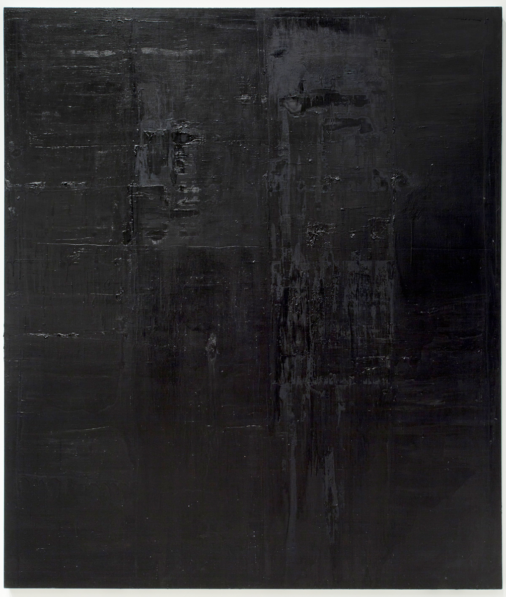  Untitled black monochrome painting (10.10.PBk9.CI77267/PBk11.Fe3O4) from the Frequency10. series. Oil, grit, graphite on canvas, 213.36cm x 182.88cm (84 inches x 72 inches), 2016-2017.    