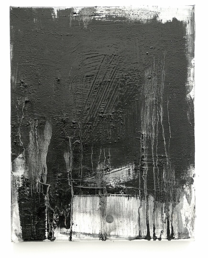  Black on silver 1, oil on canvas, 14x11”, 2020. Private collection.  