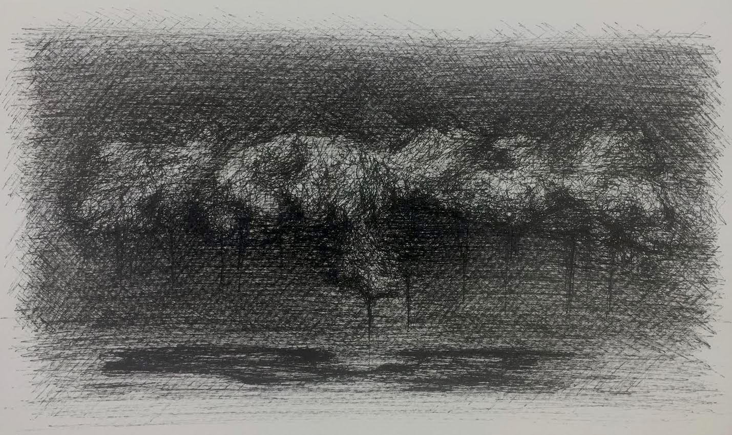   Spanish Moss at Night , Lafayette, Louisiana, 2022  Micron Pen on Paper, 11 x 14” 
