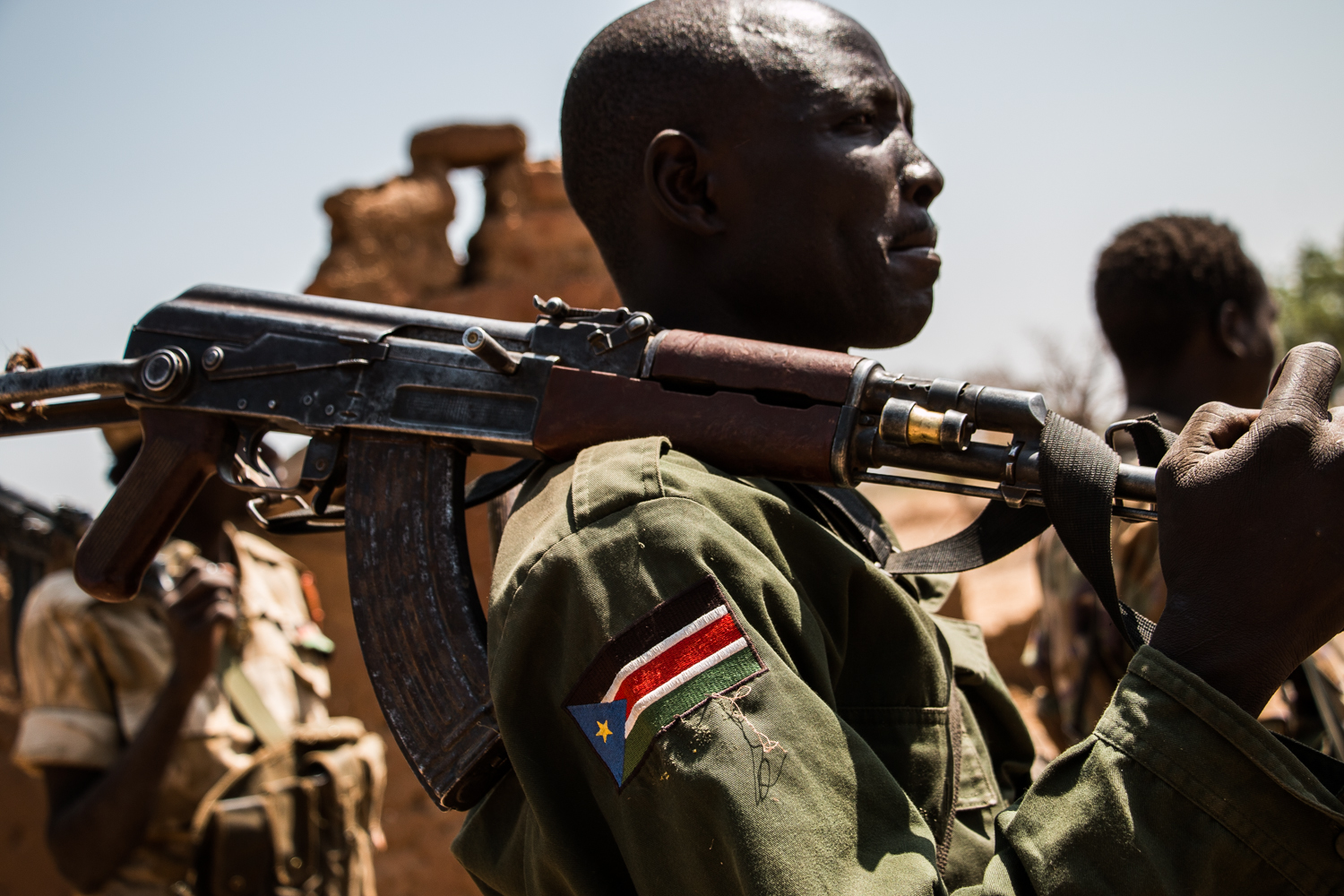 A fighter with the rebel Sudan People's Liberation Army-North. He wears the uniform of the national army of South Sudan, despite South Kordofan remaining part of Sudan when the country separated.