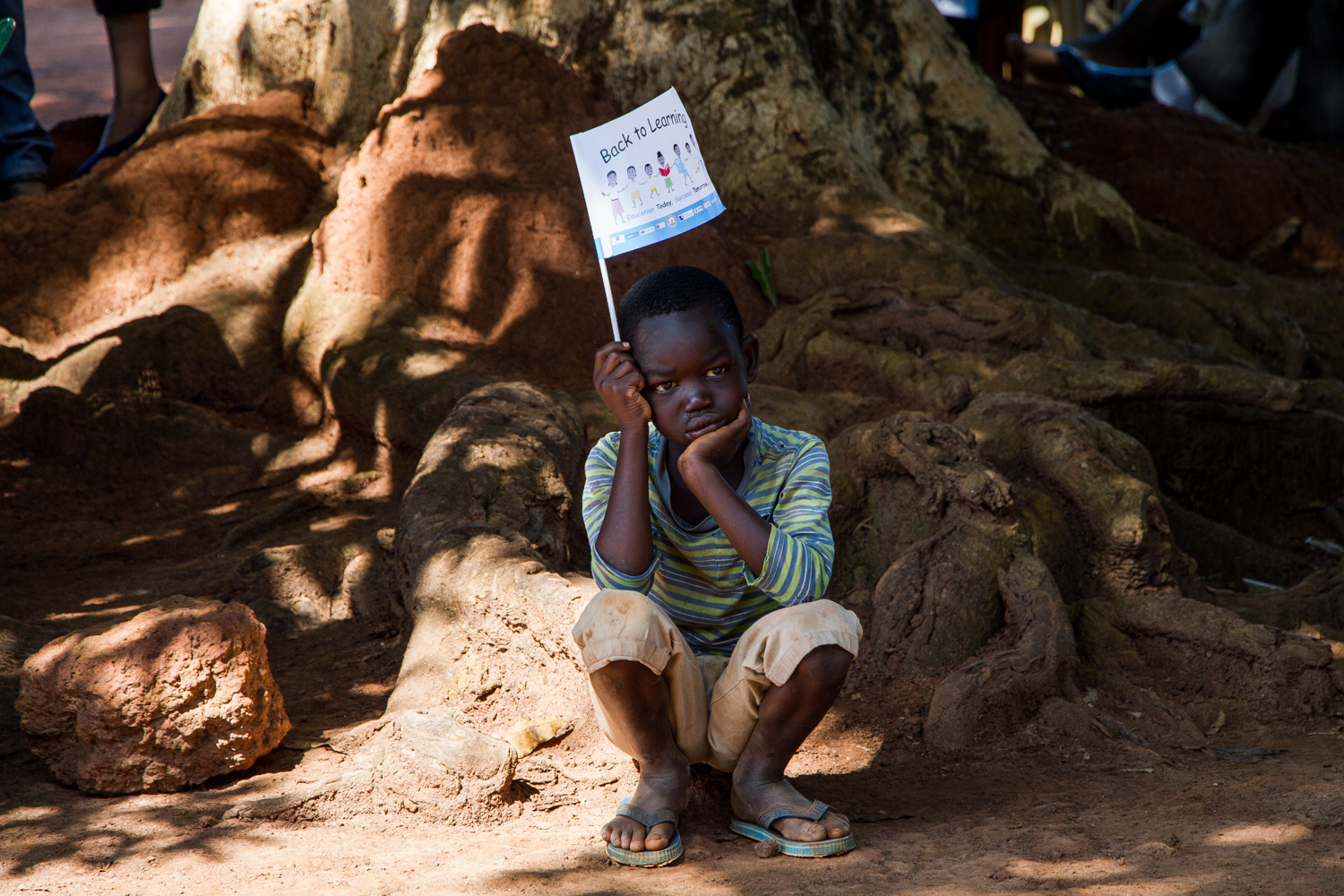 A child participates in a 'back to learning' campaign in Yambio, Western Equatoria state. More than half of South Sudan's children are out of school because of conflict - this is a higher percentage than anywhere else in the world.