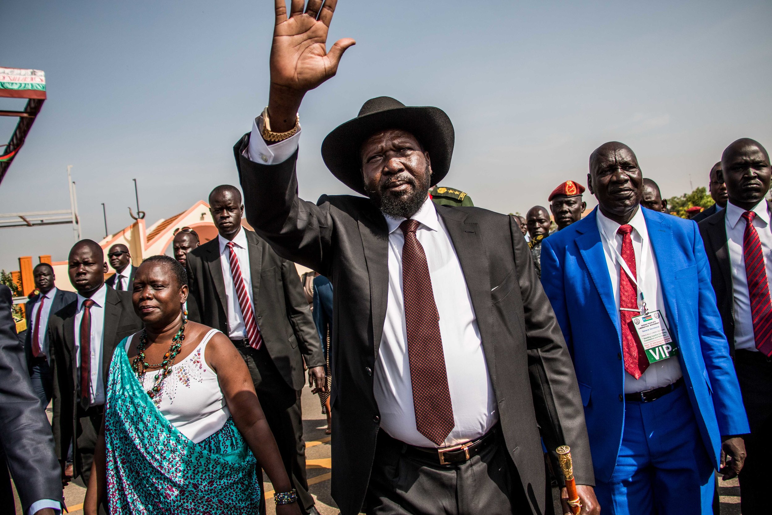 South Sudan's president Salva Kiir Mayardit and his entourage, Juba, 2015.
