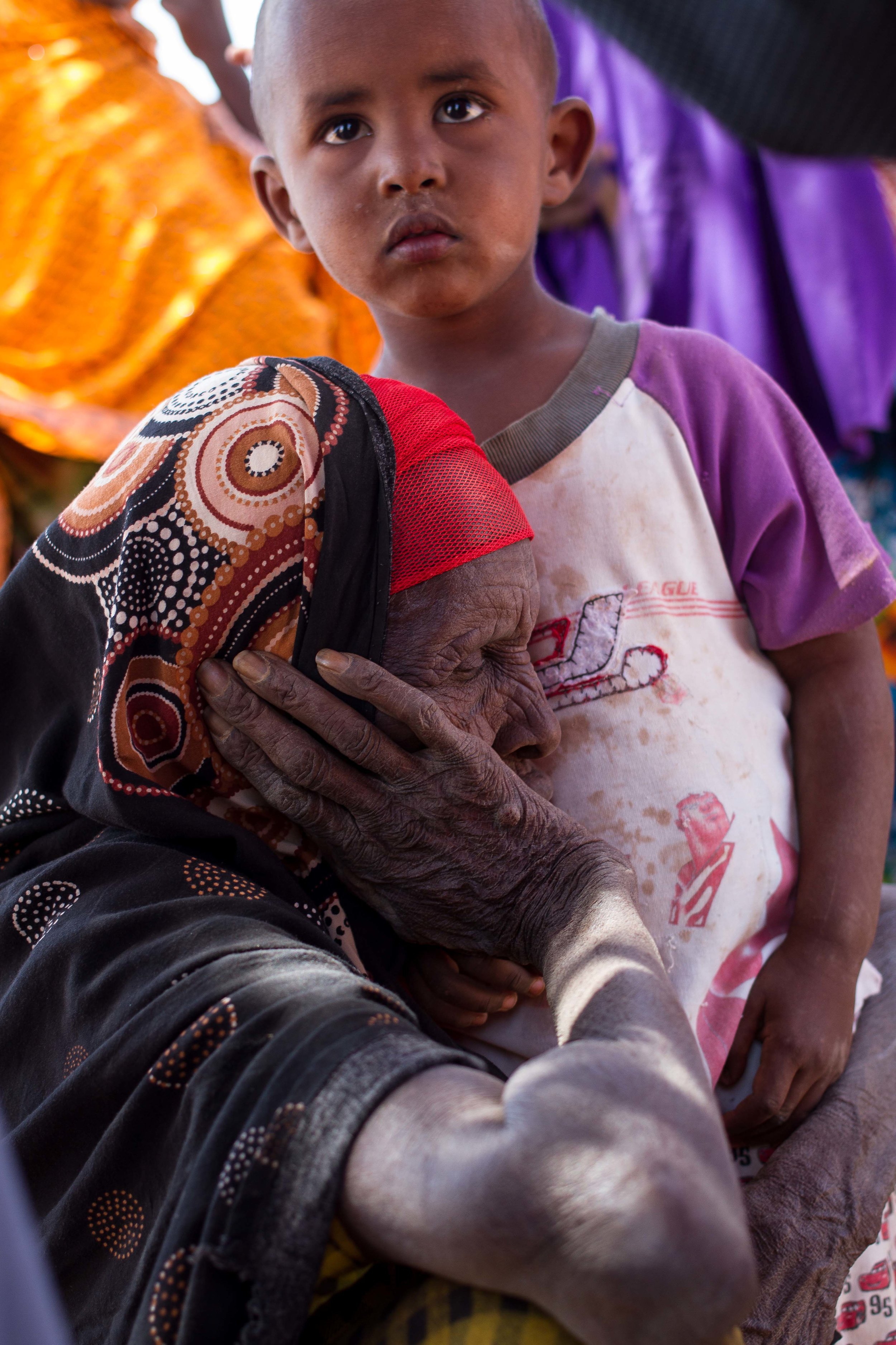 Great grandmother and grandson, displaced and destitute because of drought. Somaliland/Ethiopia border, ActionAid.