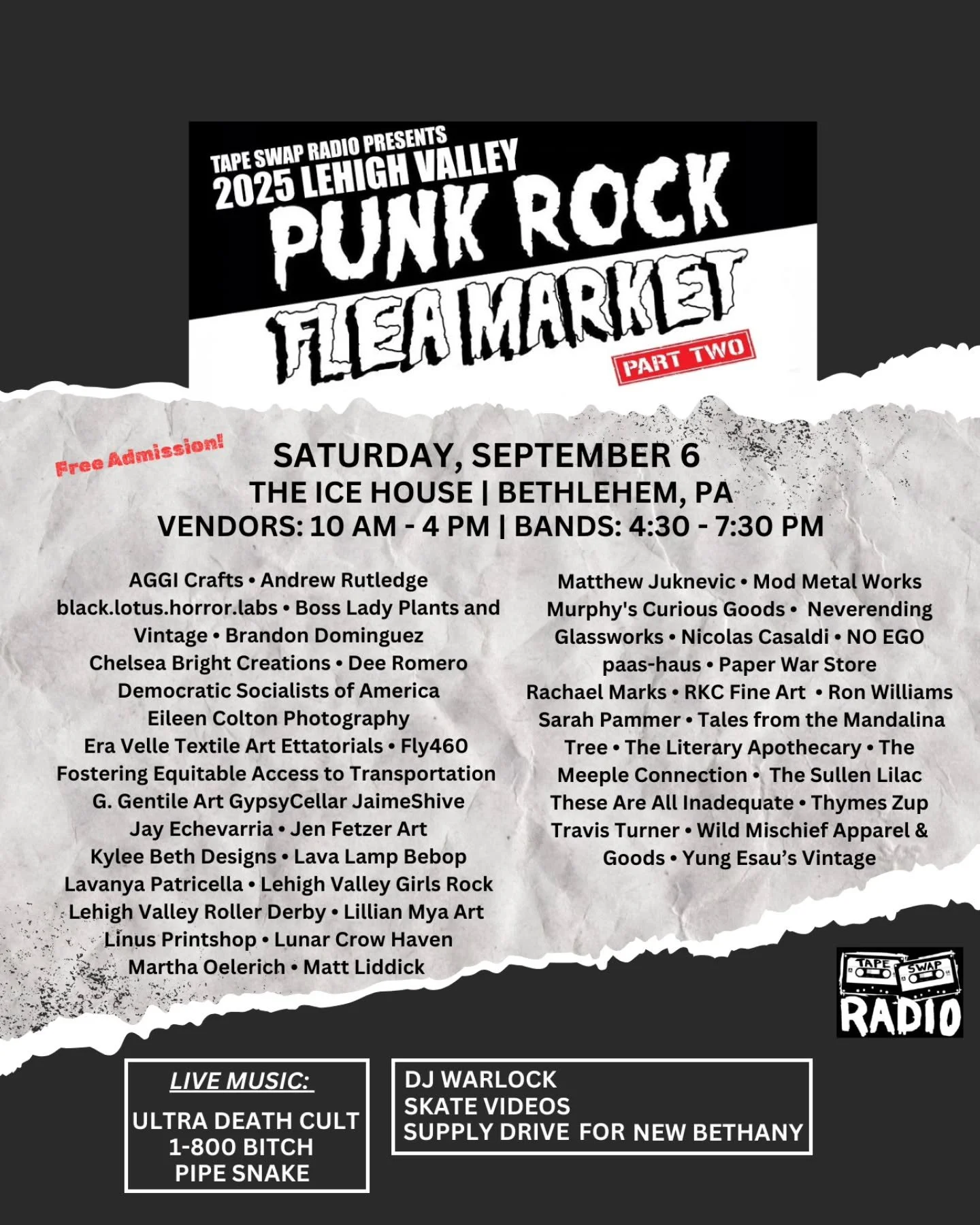 🔥🔥🔥 VENDOR LINE-UP REVEAL🔥🔥🔥

We've got 50+ vendors setting up at the Ice House this Saturday for our final Lehigh Valley Punk Rock Flea Market of the year! 

Check our everything from vinyl records and zines to occult artwork and vintage cloth