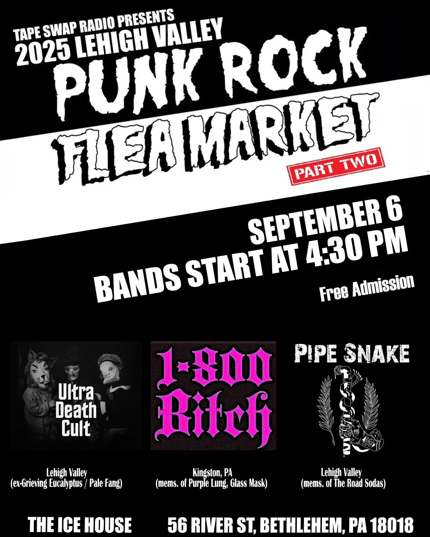 MUSIC UPDATE FOR THE LVPRFM

@headzo_band can no longer play the show on Saturday at the end of the flea.

In their place, the LV's newest doom/sludgers, @ultradeathcult, will be stepping in. Full line-up is now:

&bull; @ultradeathcult
&bull; @1800b