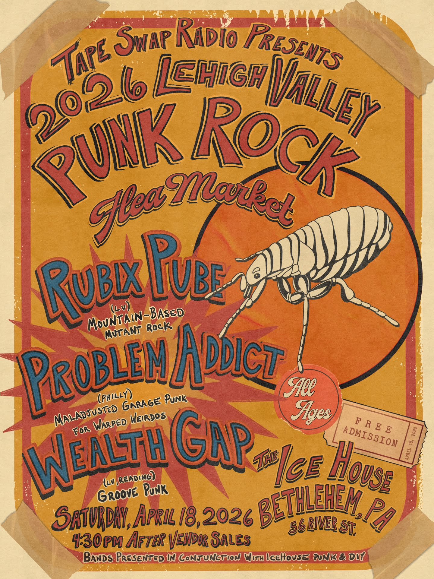 📣 BAND LINE-UP REVEAL 📣

We're once again collaborating with @icehouse.punkdiy to end the 2026 Lehigh Valley Punk Rock Flea Market with a free show on the Ice House's main floor! Featuring:

@rubixpubepa (LV)
@problemaddict610 (Philly)
@wealthgaprd