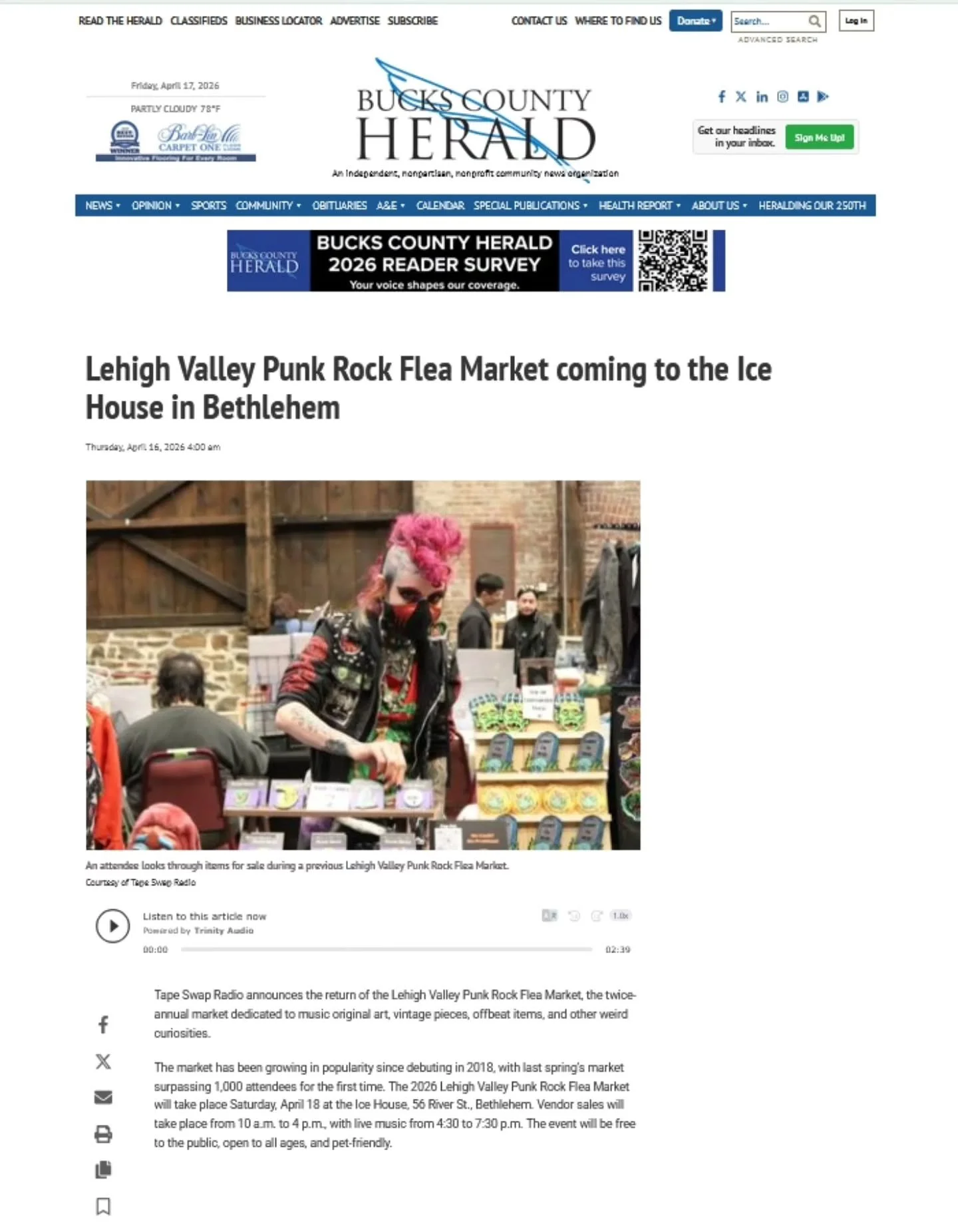 Coverage of the 2026 Lehigh Valley Punk Rock Flea in the @buckscountyherald today!