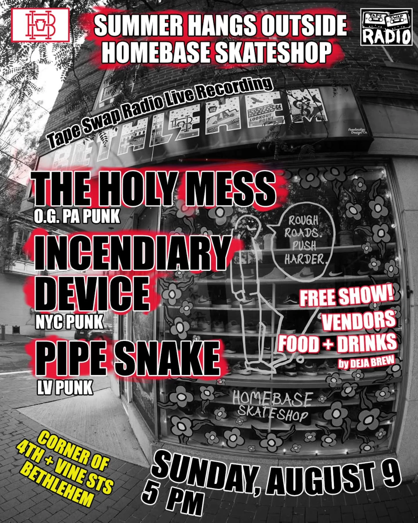 We're teaming up with @homebase610 to shutdown the alley outside of their shop for this stacked line-up of punk music on Sunday, August 9!

We'll be recording and releasing video of the whole show, so come be a part of the moment.

&bull; @theholymes