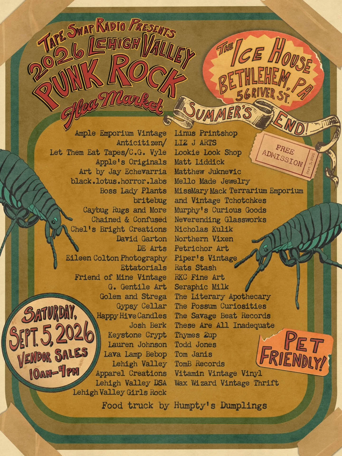 🔊⚡️ Vendor Announcement ⚡️🔊

The 2026 Lehigh Valley Summer's End Punk Rock Flea Market is right around corner &mdash; and we're excited to unveil the vendors who will be participating! We have sellers and folks tabling from across the Lehigh Valley