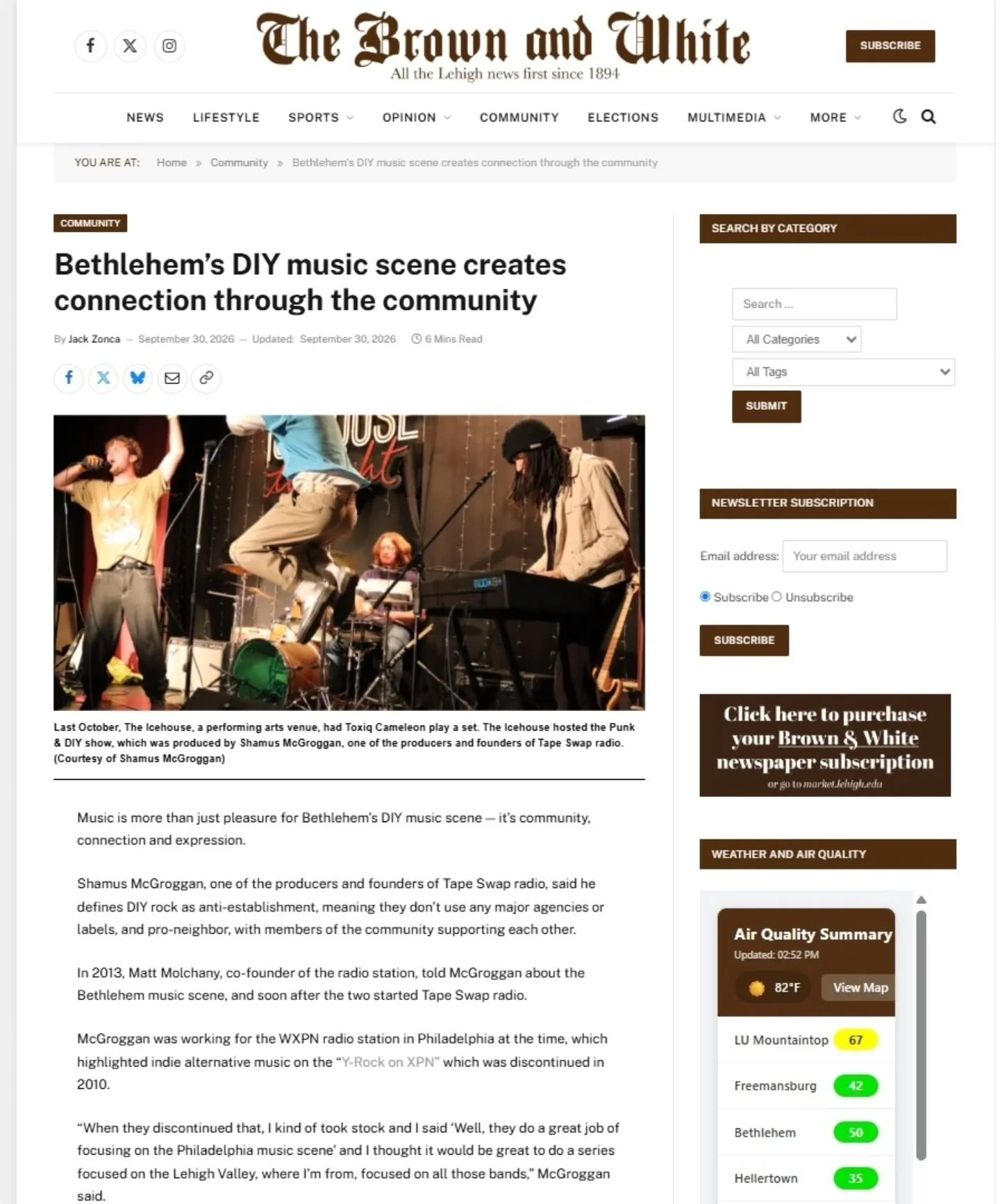 I talked with Lehigh University's @lubrownwhite about the DIY music scene in the Lehigh Valley and Tape Swap Radio's work over the past 10+ years.

Also featured in the article: @leo_motolese_ from @theslopsink/@icehouse.diy and @chrisreject from @th