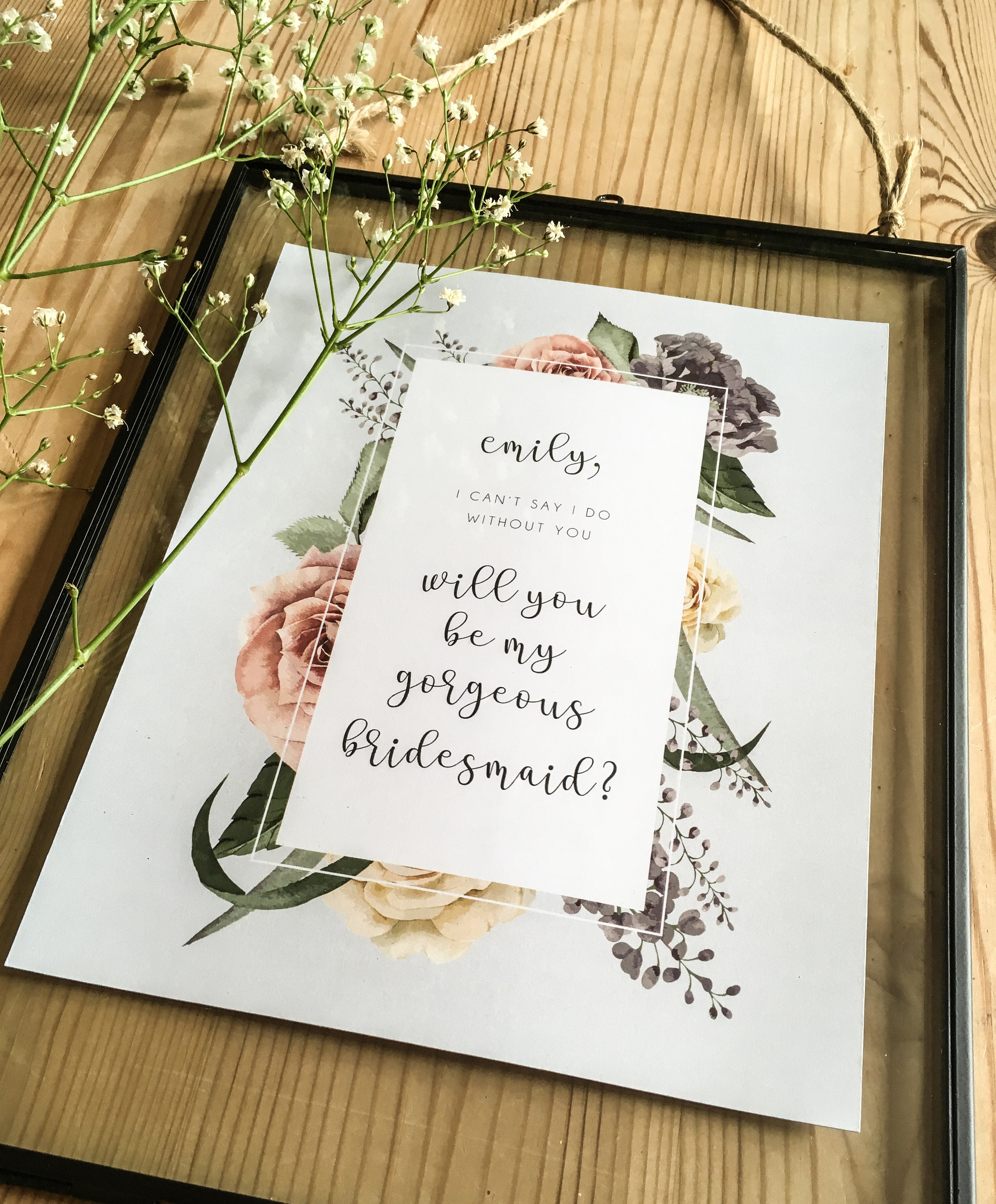 Framed Bridesmaid Messages from Hertfordshire based Sarah Ardrey Desings