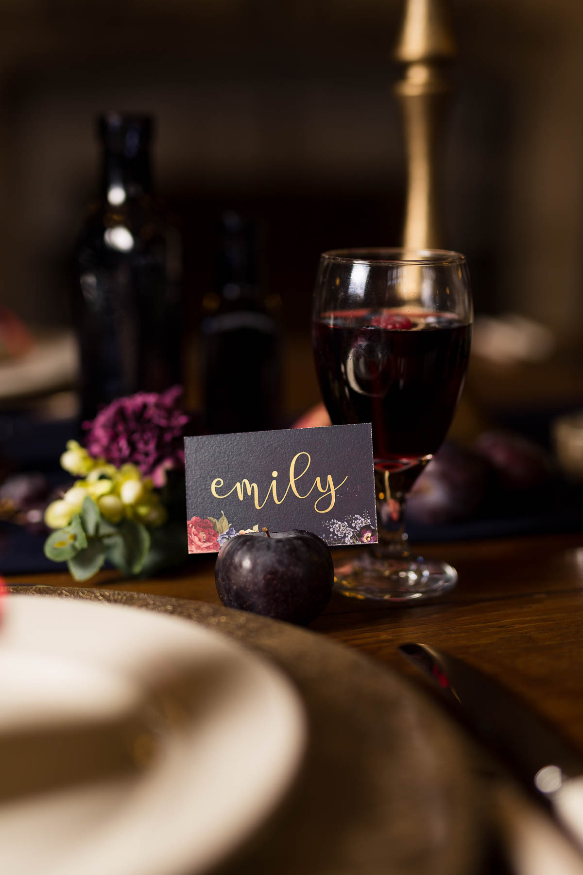 Red berry and navy place setting ideas hertfordshire weddings