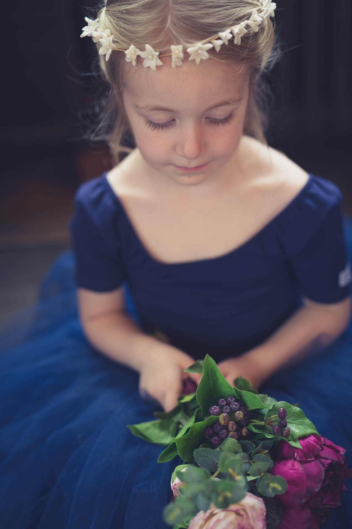 red berry and navy wedding ideas flower girl crown