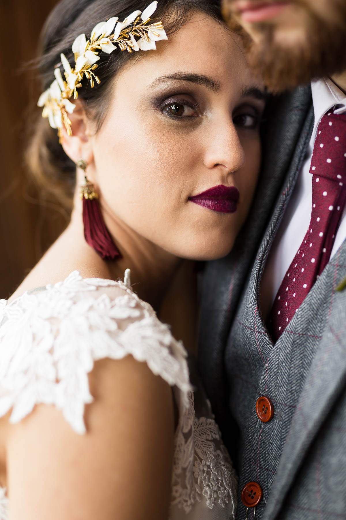 red berry and navy wedding inspiration bridal makeup and hair