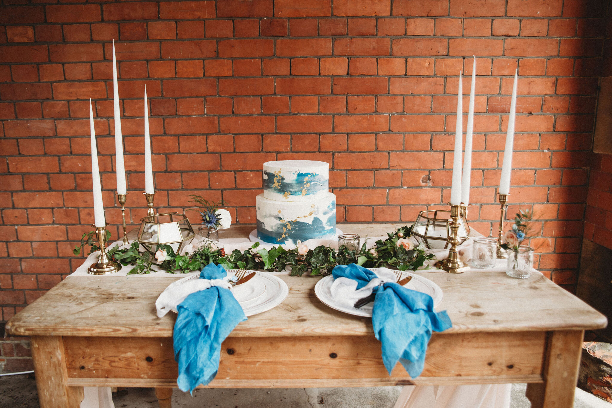 Vintage Wedding Dress_Blue Table Styling_Lauren Young Photography
