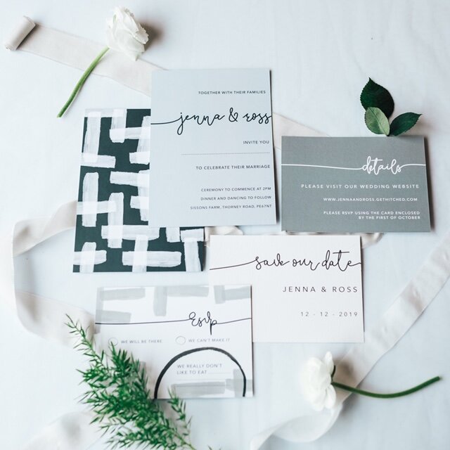 Reflecting your wedding theme in your stationery_Wedding Inspiration_White and Gray Invitaitons_Clare Gray Designs_Nikkis Moments