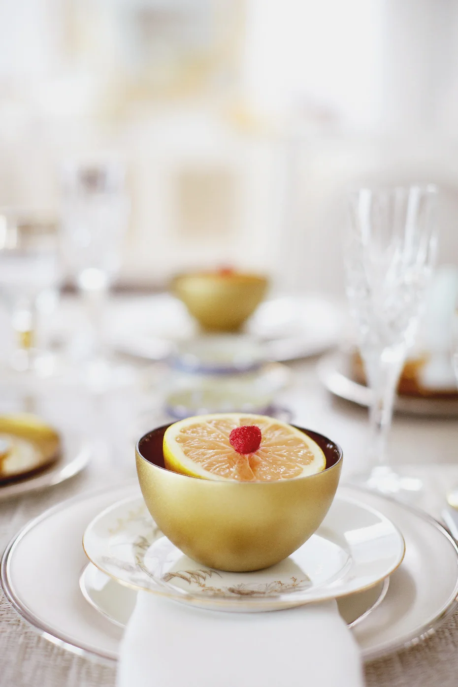 Stacey Van Berkel Photography I Elegant breakfast of raspberry topped grapefruit