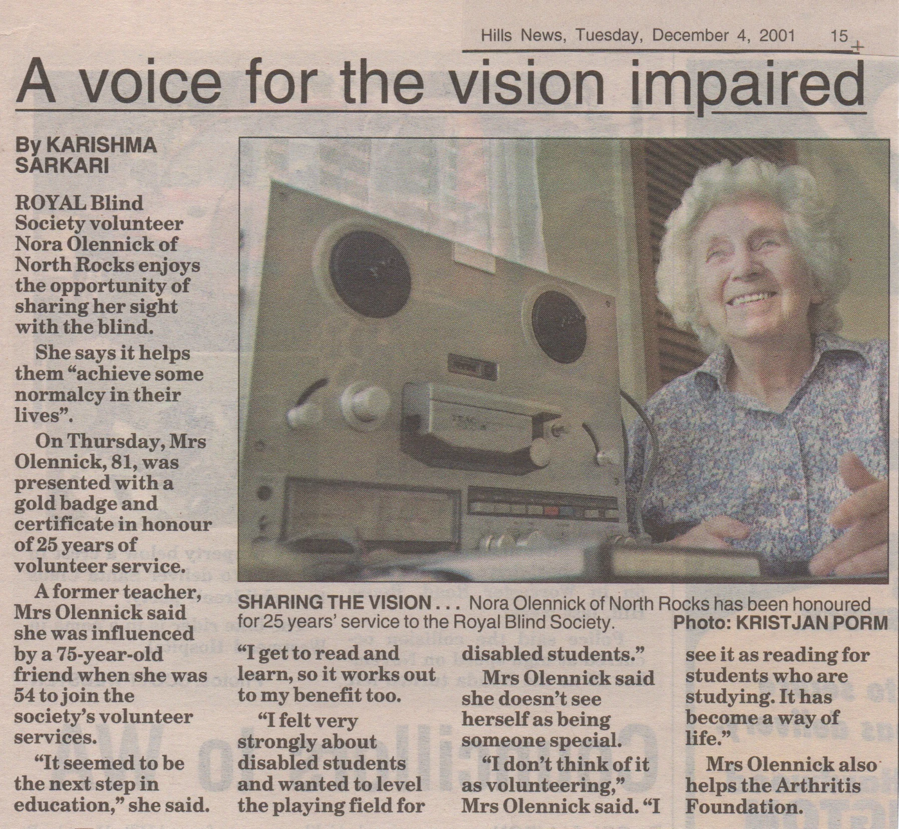 Royal Blind Society Volunteer News Article