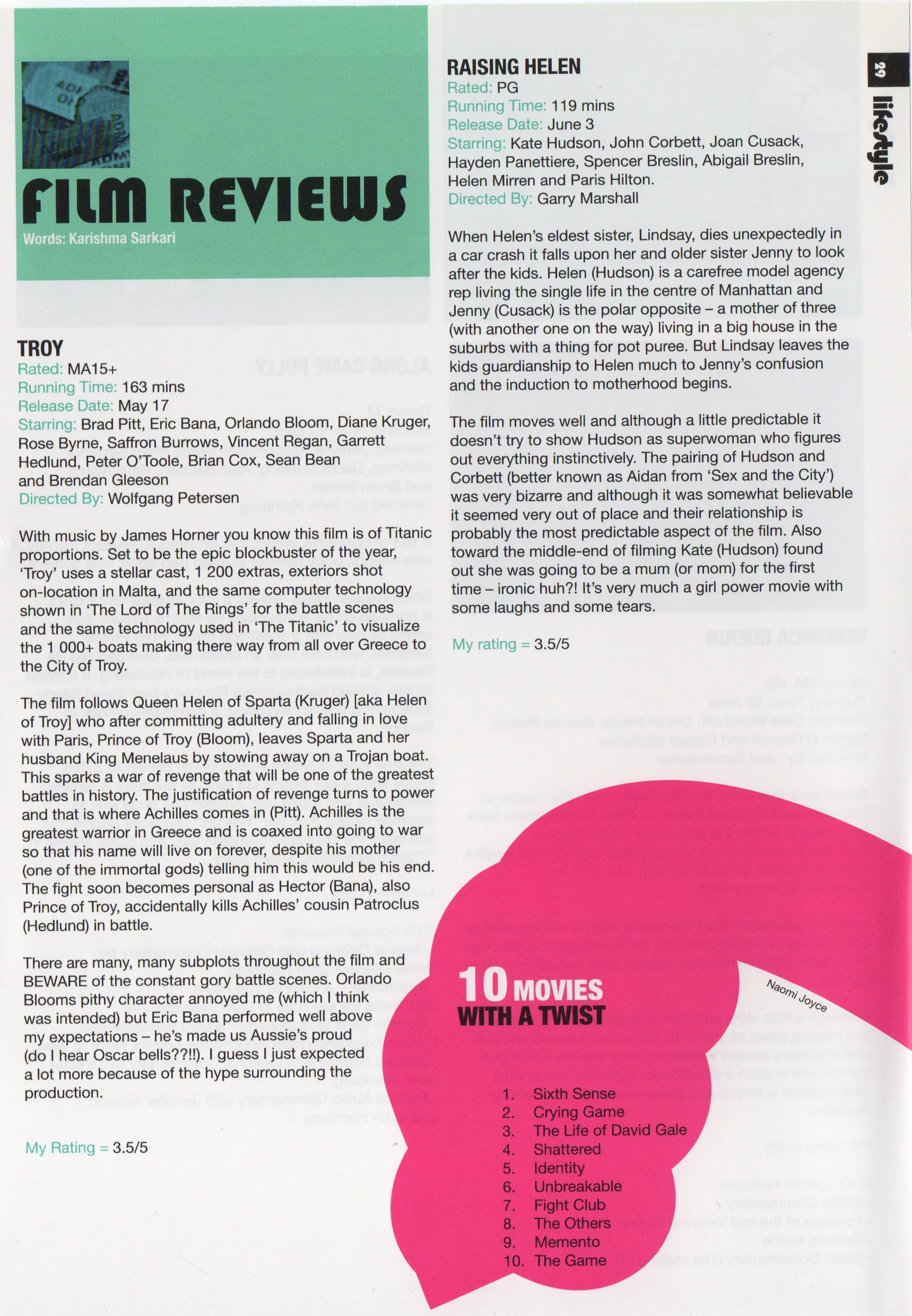 Film Review Troy & Raising Helen