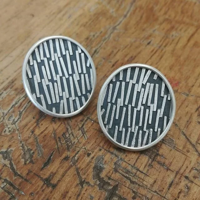 More earrings for today's #artistssupportpledge offering. These earrings are made from silver, the texture highlighted by oxidising in part. They measure 25x20mm, usually &pound;160, being offered at &pound;110 + &pound;7p&amp;p. DM if interested. Gx