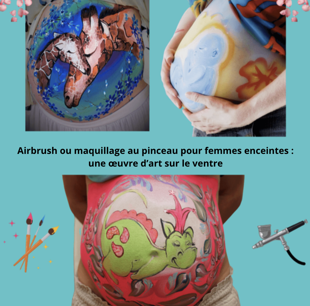 Airbrush ou maquillage au pinceau pour femmes enceintes : une œuvre d’art sur le ventre