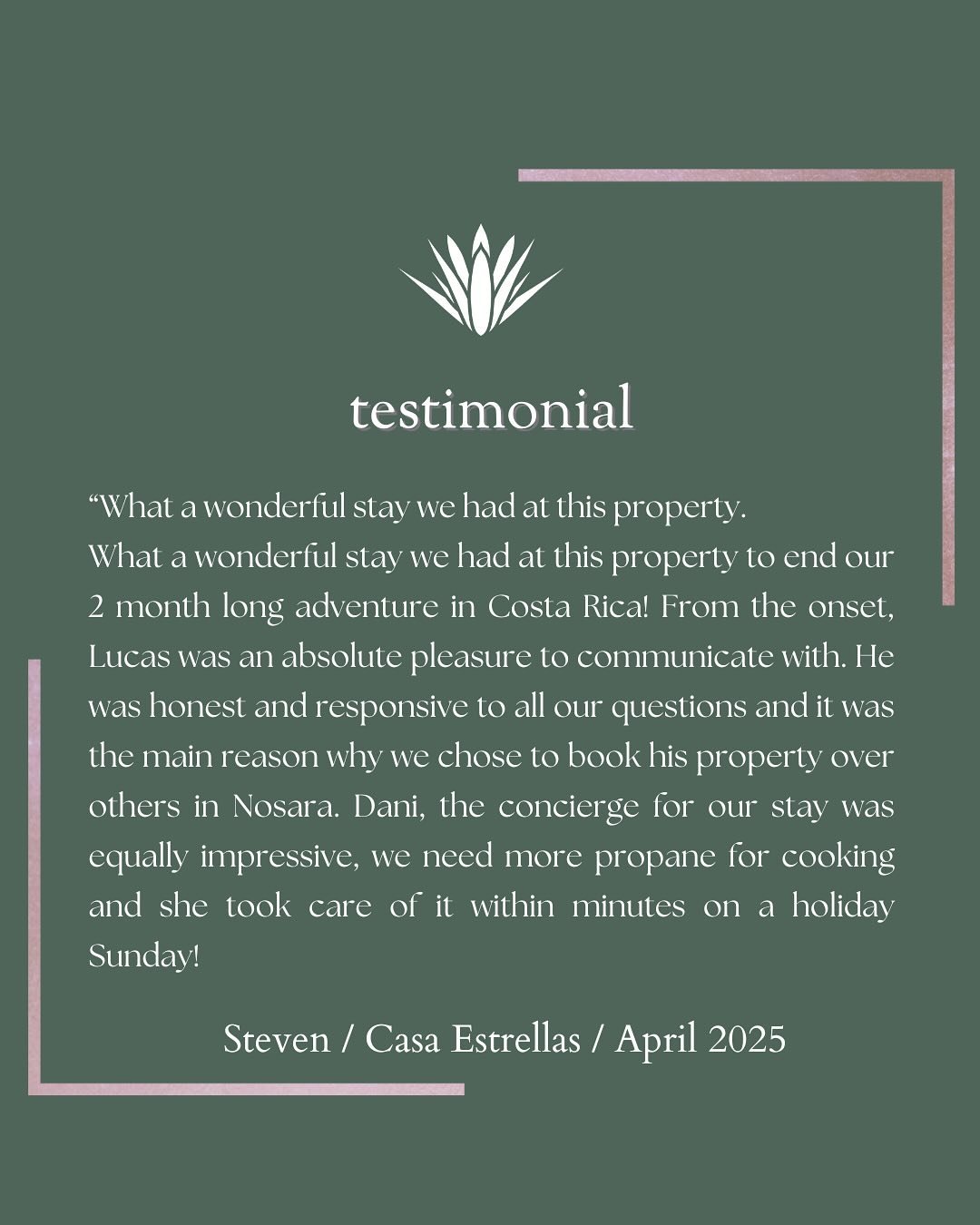 Thank you, Steven, for taking the time to leave a review about your stay at Casa Estrellas! We love hearing from our guests and truly enjoy providing a great experience through Rent Nosara. 🙌🏽

Ready to plan your own getaway? Book your next vacatio